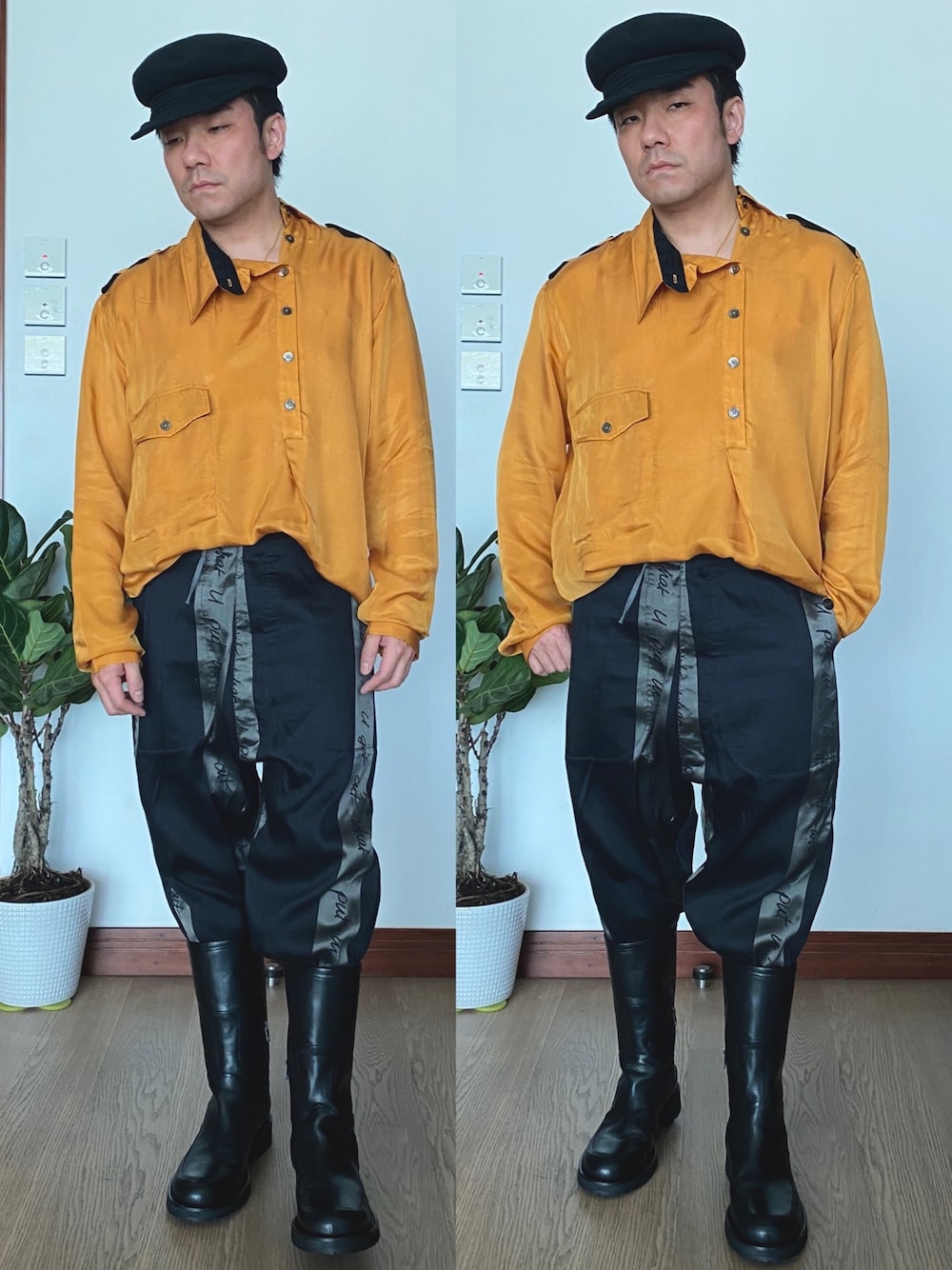 「Ann DEMEULEMEESTERのアイテム（シャツ/ブラウス、オレンジ系）」を使った、kennyphkさん（メンズ・169cm）の夏コーディネートの1枚目の写真