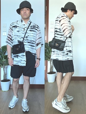 「JW Anderson（ジェイダブリューアンダーソン）のアイテム（カーゴパンツ）」を使った、kennyphkさん（メンズ・169cm）の夏コーディネート