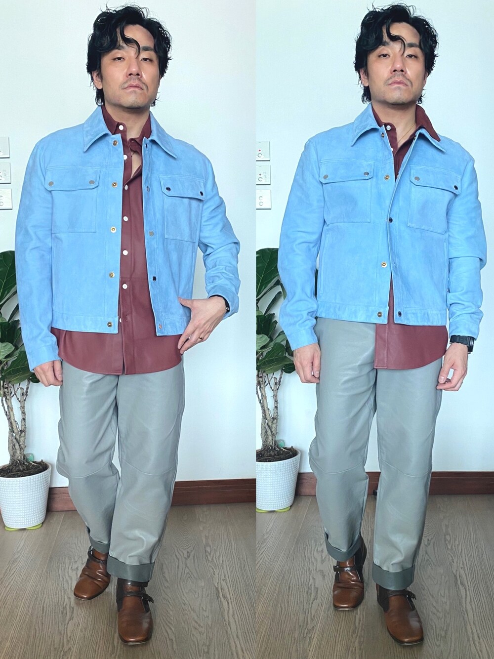 「CERRUTIのアイテム（シャツ/ブラウス、レッド系）」を使った、kennyphkさん（メンズ・169cm）の秋コーディネートの1枚目の写真