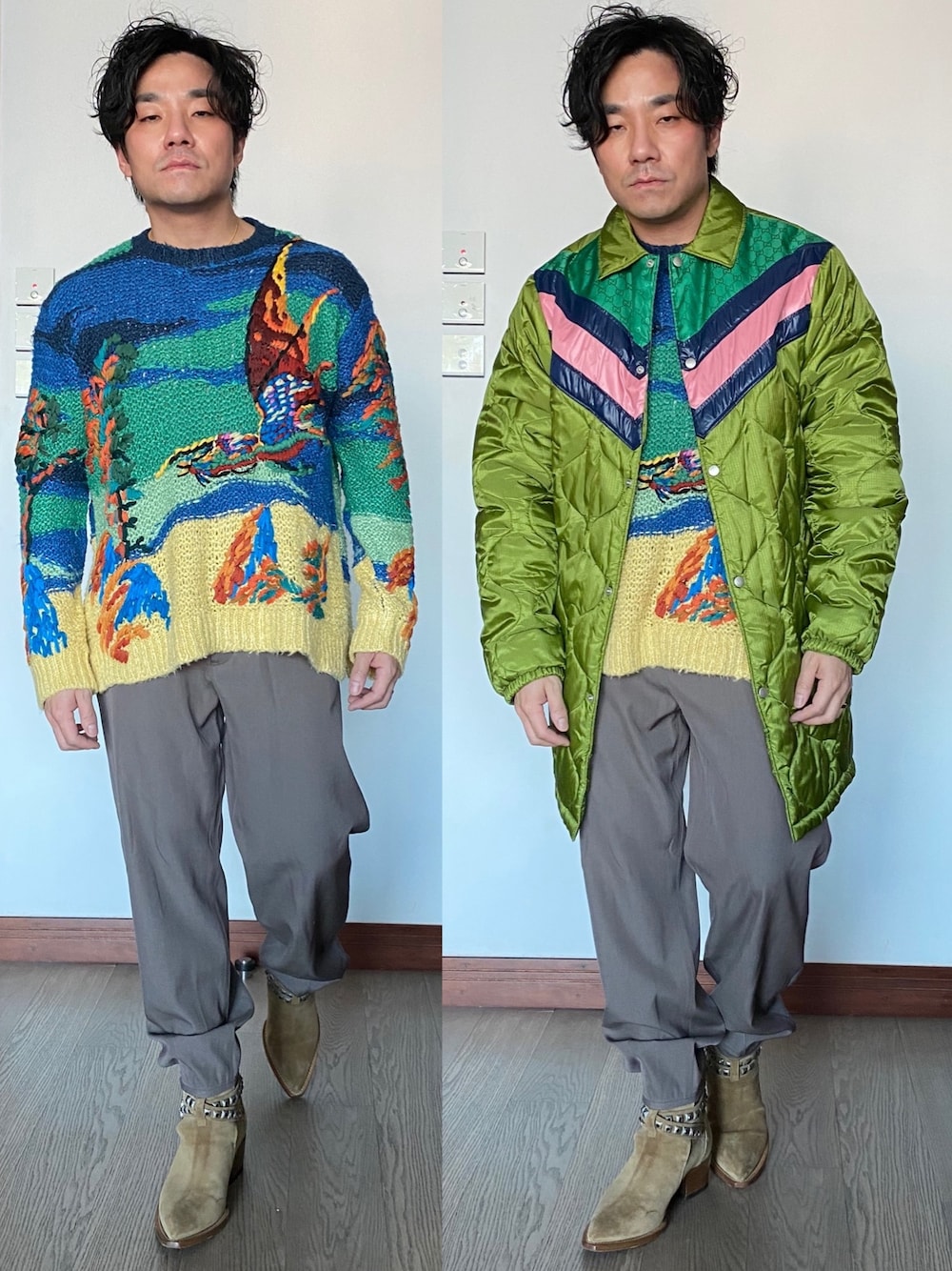 「VALENTINOのアイテム（ニット/セーター、その他）」を使った、kennyphkさん（メンズ・169cm）の冬コーディネートの1枚目の写真
