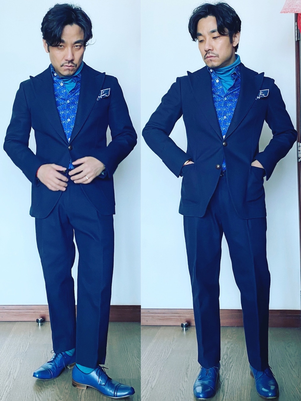 「ETROのアイテム（スーツセット、ブルー系）」を使った、kennyphkさん（メンズ・169cm）の冬コーディネートの1枚目の写真