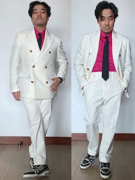 「アイテム（スーツジャケット、ホワイト系）」を使った、kennyphkさん（メンズ・169cm）の冬コーディネート