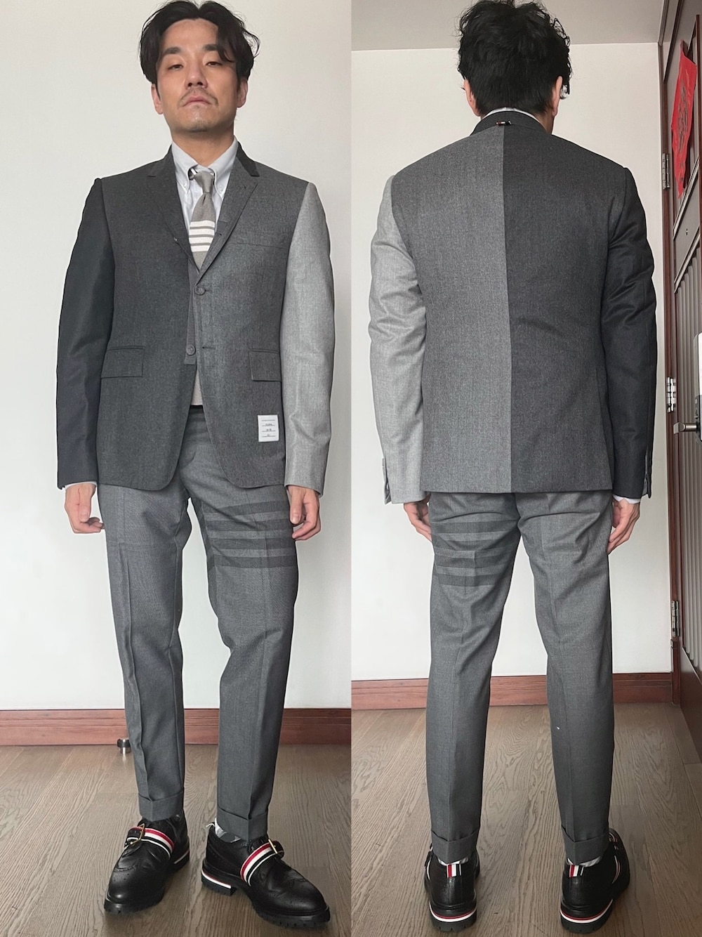 【最終値下げ】THOM BROWNE. ハイアームダブルスーツ トムブラウン THOM BROWNE 4BARグログランテープ裏地ストライプ