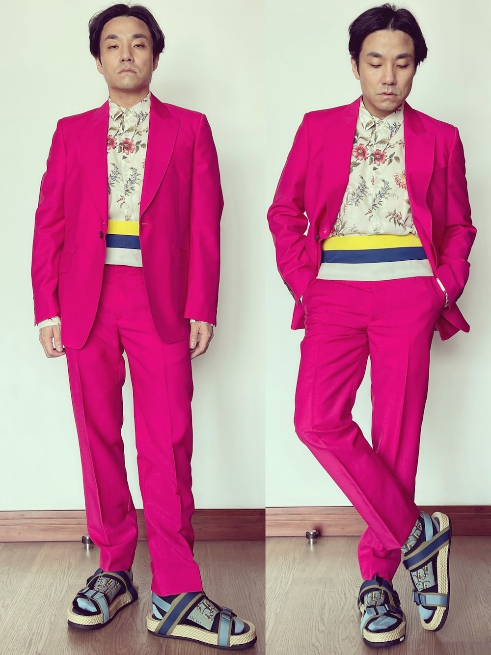 「Alexander McQueenのアイテム（スーツセット、レッド系）」を使った、kennyphkさん（メンズ・169cm）の春コーディネートの1枚目の写真