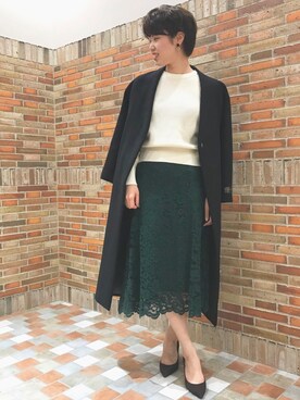 「Rouge vif（ルージュヴィフ）のアイテム（ノーカラージャケット）」を使った、SAYAKAさん（レディース・165cm）の冬コーディネート