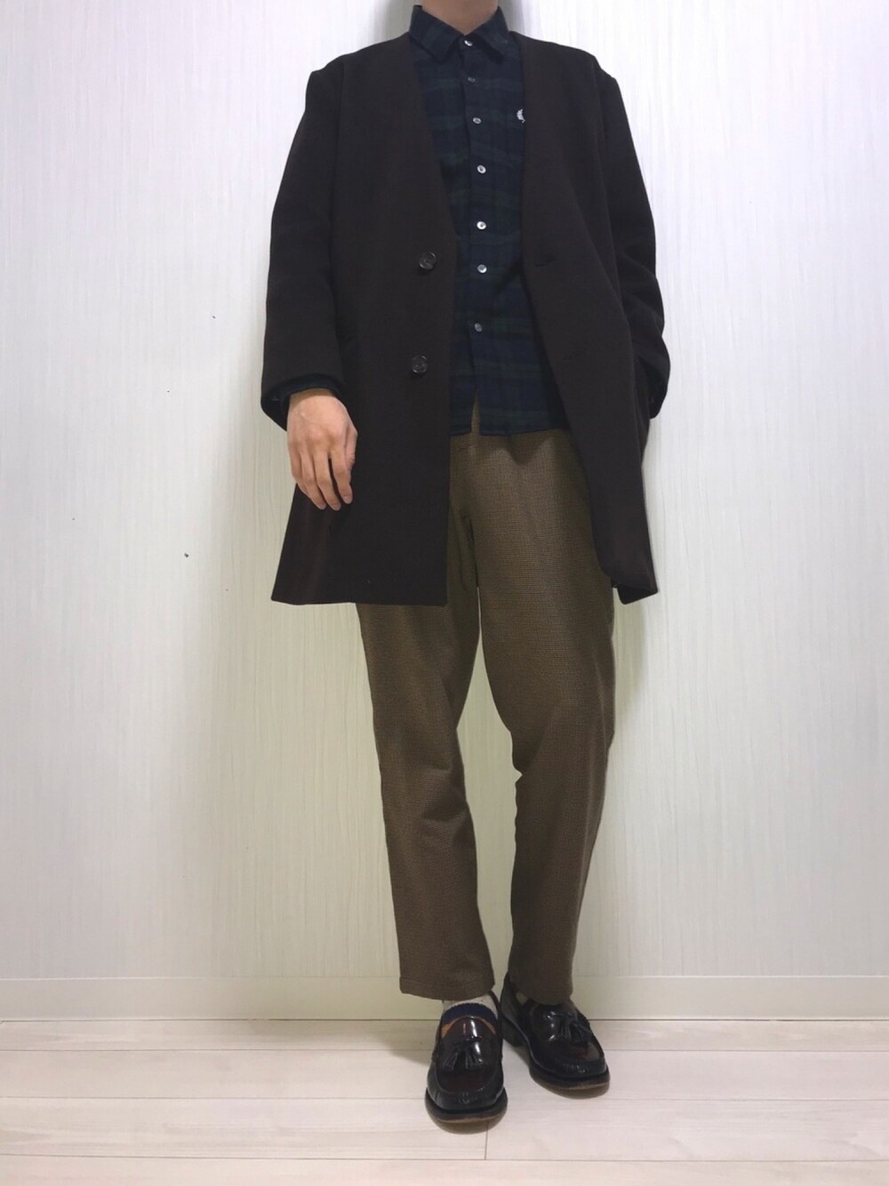 LANA WOOL 140S ビーバー ノーカラーコート チェック柄 JOURNAL STANDARD relume（ジャーナルスタンダード レリューム