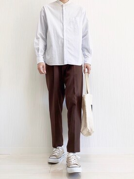 「TAKEO KIKUCHI（タケオキクチ）のアイテム（スラックス）」を使った、yu@さん（メンズ・174cm）の春コーディネート