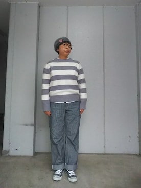 「アイラブCONVERSE」｜「アイテム（ハンチング/ベレー帽）」を使った、えまさん（レディース・160cm）の冬コーディネート