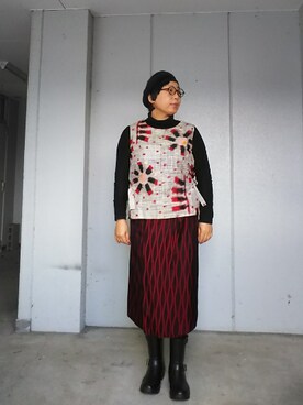 「Handmade（ハンドメイド）のアイテム（タンクトップ）」を使った、えまさん（レディース・160cm）の冬コーディネート