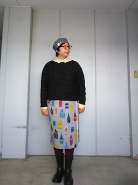 「Handmade（ハンドメイド）のアイテム（キャップ）」を使った、えまさん（レディース・160cm）の冬コーディネート