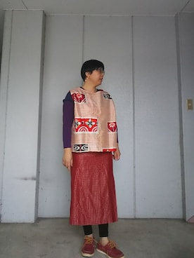 「アイテム（モカシン/デッキシューズ、レッド系）」を使った、えまさん（レディース・160cm）の春コーディネート