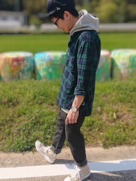 「Ranch standard（ランチスタンダード）のアイテム（パンツ）」を使った、Jun Junさん（メンズ・167cm）の春コーディネート