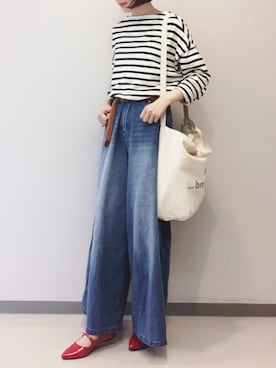 「マリン」｜「アイテム（バレエシューズ）」を使った、まめ。さん（レディース・160cm）の夏コーディネート