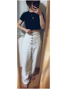 「ハイウエストパンツ」｜「アイテム（カーゴパンツ）」を使った、Ayaさん（レディース・159cm）の夏コーディネート