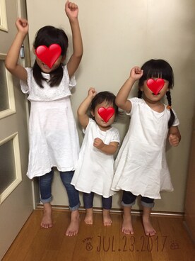 「UNIQLO（ユニクロ）のGIRLS レギンス（デニム・10分丈）（レギンス/スパッツ）」を使った、❁さん（キッズ・110cm）の夏コーディネート