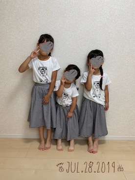 「ヒラキ（ヒラキ）のアイテム（スカート）」を使った、❁さん（キッズ・120cm）の夏コーディネート