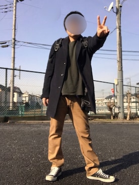 「Right-on（ライトオン）のアイテム（チェスターコート）」を使った、ぼくたくさん（メンズ・172cm）の冬コーディネート