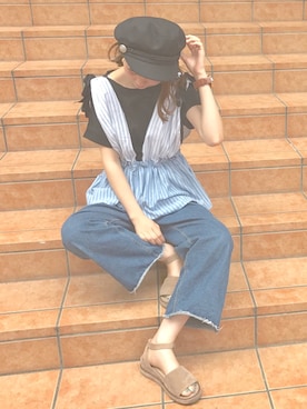 「passage mignon/flaneur（パサージュミニョンフラヌール）のアイテム（帽子）」を使った、misa さん（レディース・152cm）の夏コーディネート