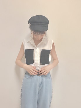 「passage mignon/flaneur（パサージュミニョンフラヌール）のアイテム（帽子）」を使った、misa さん（レディース・152cm）の夏コーディネート
