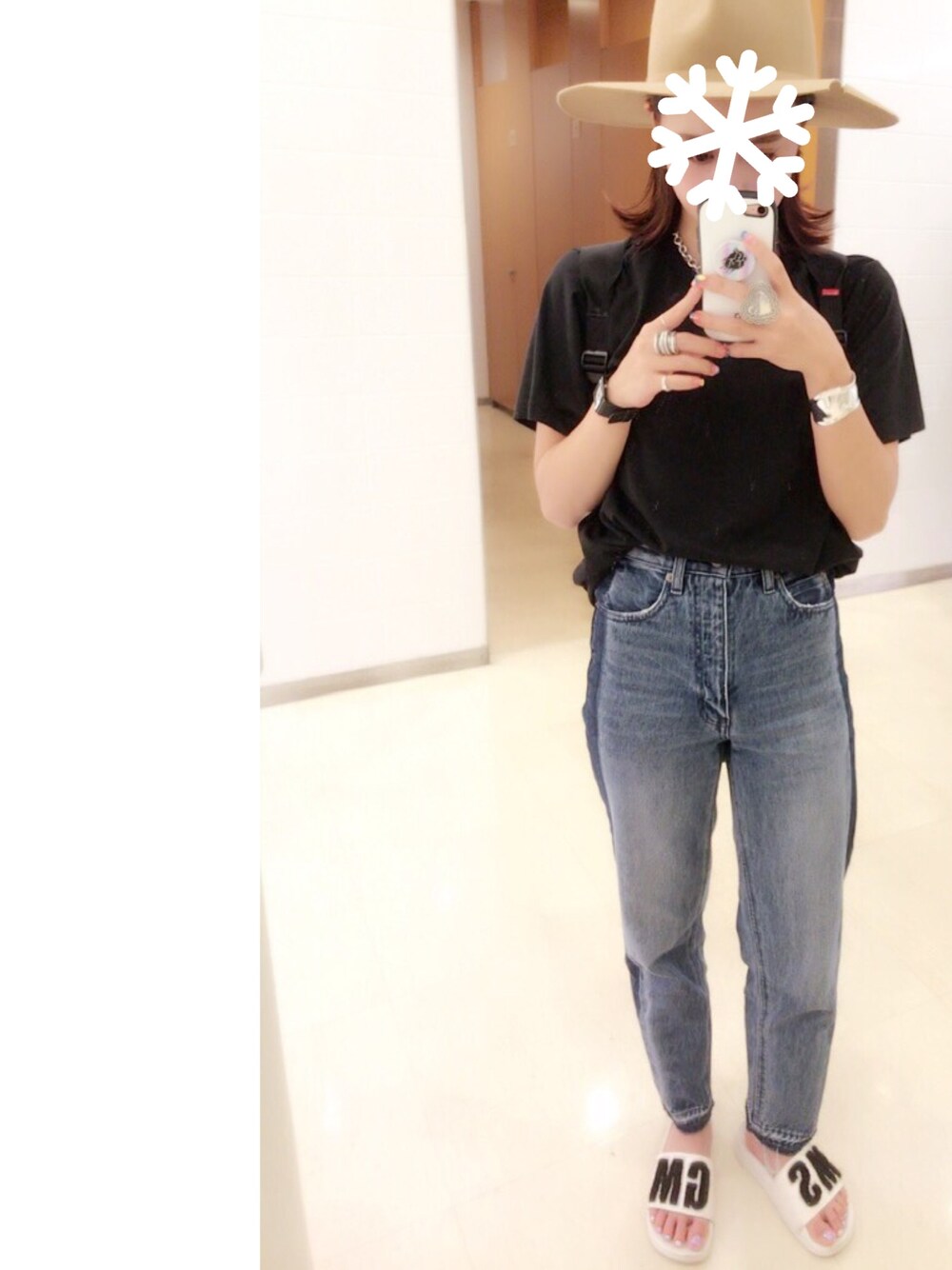 「ツバ広ハット、supreme、MSGM、シンプル、夏」｜「TOMOAKI OGINOのアイテム（ハット、ベージュ系）」を使った、🐇226285🐈さん（レディース・153cm）の夏コーディネートの1枚目の写真