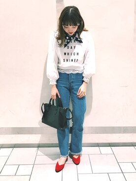 「マリン」｜「アイテム（スウェット）」を使った、hinokuchi minaさん（レディース・166cm）の春コーディネート