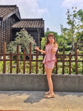 「五分埔のアイテム（その他トップス、ピンク系）」を使った、若羚さん（レディース・163cm）の夏コーディネート