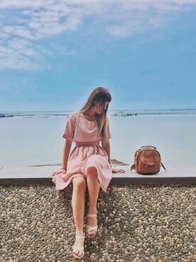 「五分埔のアイテム（ワンピース、ピンク系）」を使った、若羚さん（レディース・163cm）の夏コーディネート