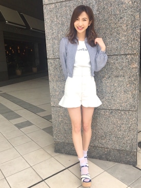 「オールホワイト」｜「アイテム（ブルゾン）」を使った、makoさん（レディース・162cm）の春コーディネート