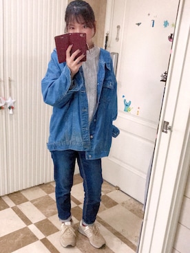 「Honeys（ハニーズ）のデニムテーパードパンツ（デニムパンツ）」を使った、kanakook0709さん（レディース・154cm）の春コーディネート