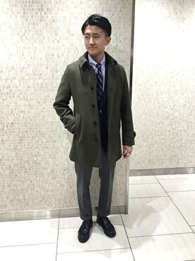 「メルトン」｜「アイテム（ステンカラーコート）」を使った、塚本さん（メンズ・175cm）の秋コーディネート