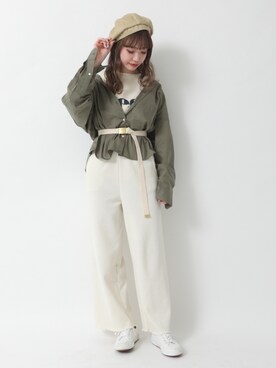 「オールホワイト」｜「アイテム（ハンチング/ベレー帽）」を使った、Bepuchan 🦢さん（レディース・156cm）の春コーディネート