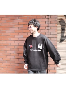 「アイテム（Tシャツ/カットソー、ブラック系）」を使った、UCHIDAさん（メンズ・175cm）の秋コーディネート