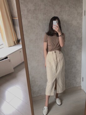 「基础款」｜「アイテム（ローファー）」を使った、春日弥生さん（レディース・168cm）の夏コーディネート