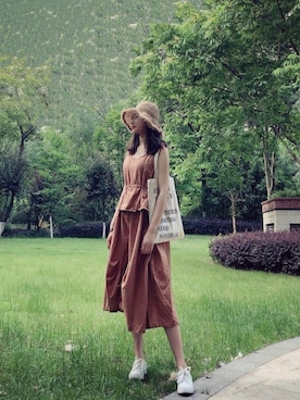 「休闲」｜「アイテム（スリッポン）」を使った、春日弥生さん（レディース・167cm）の夏コーディネート