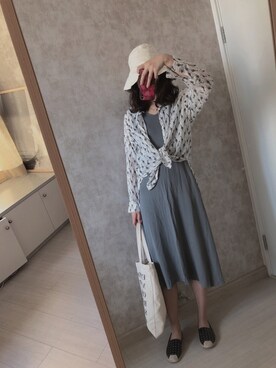 「休闲」｜「アイテム（スリッポン）」を使った、春日弥生さん（レディース・167cm）の夏コーディネート