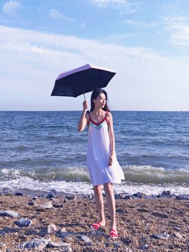「基础款」｜「アイテム（ジャンパースカート）」を使った、春日弥生さん（レディース・168cm）の夏コーディネート