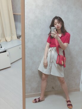「通勤穿搭」｜「アイテム（サンダル）」を使った、春日弥生さん（レディース・168cm）の夏コーディネート