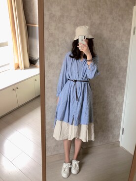 「日系极简」｜「アイテム（スリッポン）」を使った、春日弥生さん（レディース・168cm）の夏コーディネート