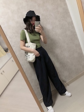 「盐系风格」｜「アイテム（スラックス）」を使った、春日弥生さん（レディース・168cm）の夏コーディネート
