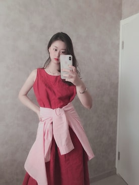 「休闲」｜「アイテム（ジャンパースカート）」を使った、春日弥生さん（レディース・167cm）の夏コーディネート