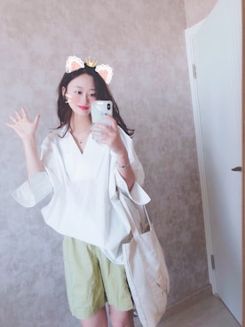 「通勤穿搭」｜「アイテム（カーゴパンツ）」を使った、春日弥生さん（レディース・167cm）の夏コーディネート