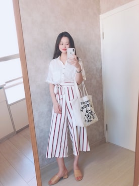 「通勤穿搭」｜「アイテム（サンダル）」を使った、春日弥生さん（レディース・167cm）の夏コーディネート