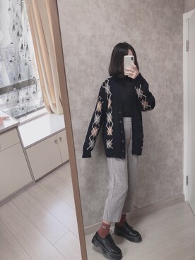 「盐系风格」｜「アイテム（ローファー）」を使った、春日弥生さん（レディース・167cm）の秋コーディネート