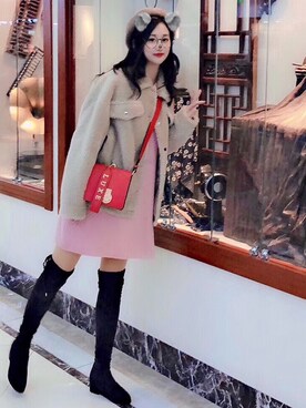 「日系极简」｜「アイテム（ブーツ）」を使った、春日弥生さん（レディース・167cm）の冬コーディネート
