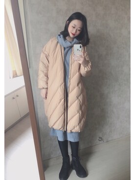 「日系极简」｜「アイテム（ダウンジャケット/コート）」を使った、春日弥生さん（レディース・167cm）の冬コーディネート