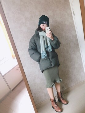「日系极简」｜「アイテム（ダウンジャケット/コート）」を使った、春日弥生さん（レディース・167cm）の冬コーディネート