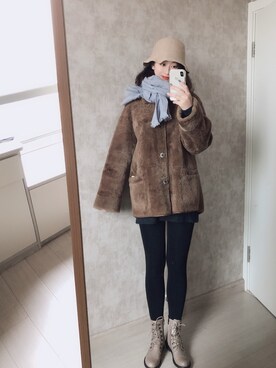 「日系极简」｜「アイテム（ブーツ）」を使った、春日弥生さん（レディース・167cm）の冬コーディネート