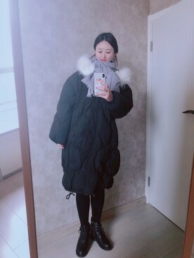 「休闲」｜「アイテム（ダウンジャケット/コート）」を使った、春日弥生さん（レディース・167cm）の冬コーディネート