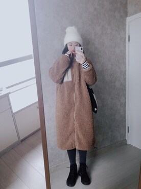 「日系极简」｜「アイテム（その他アウター）」を使った、春日弥生さん（レディース・167cm）の冬コーディネート