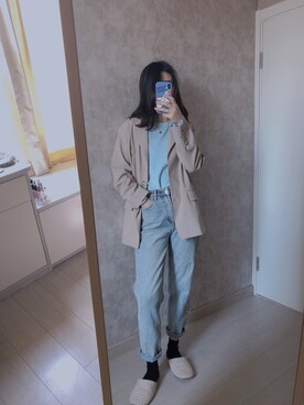 「盐系风格」｜「アイテム（ジャケット/アウター）」を使った、春日弥生さん（レディース・167cm）の春コーディネート